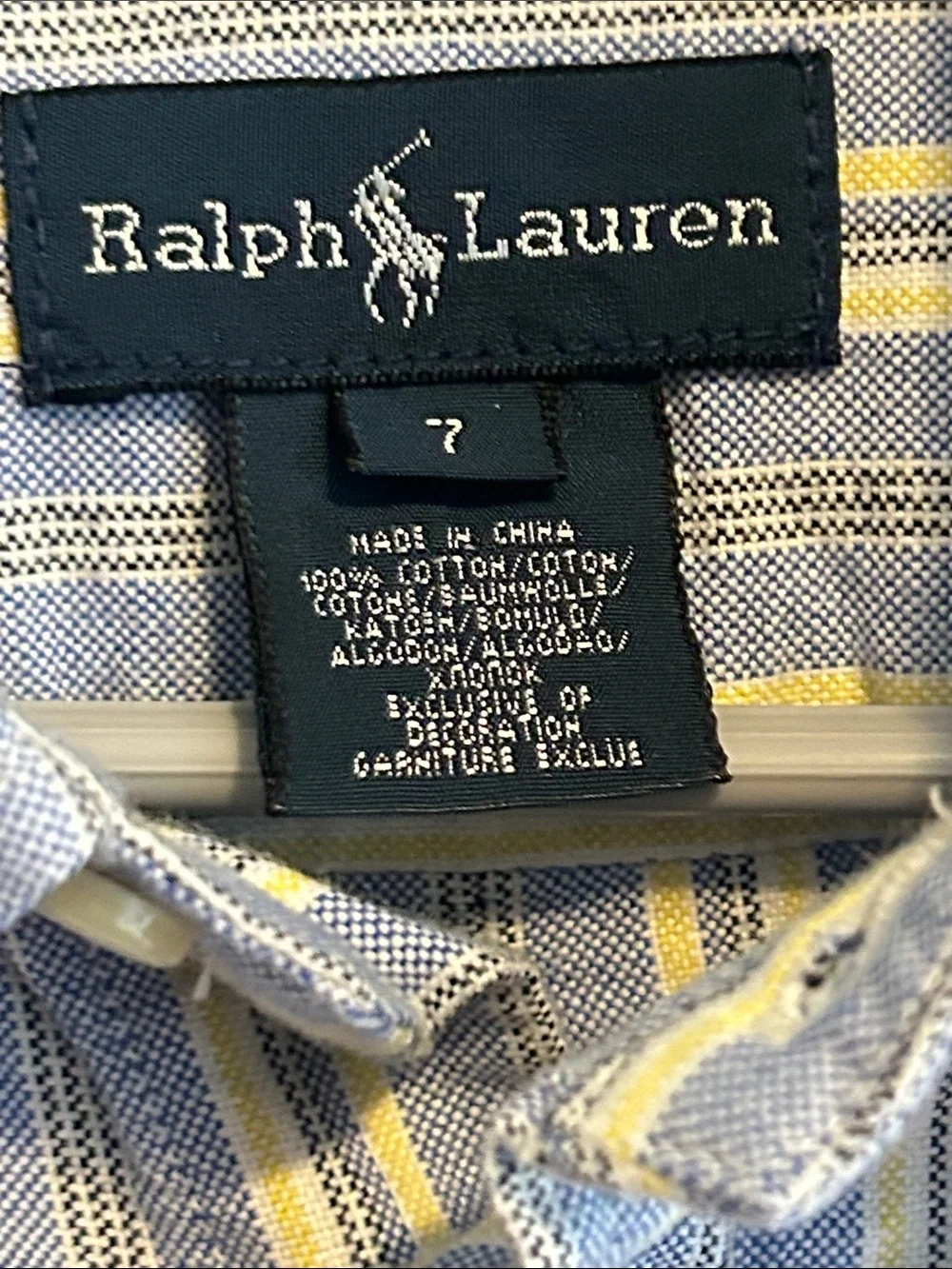 Polo Ralph Lauren Boys Size 7 Blue Yellow Striped Oxford Button Down Shirt Cotto